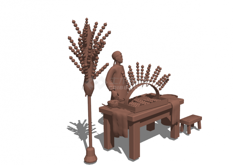 中式糖葫芦商贩铜人雕塑su模型-图一