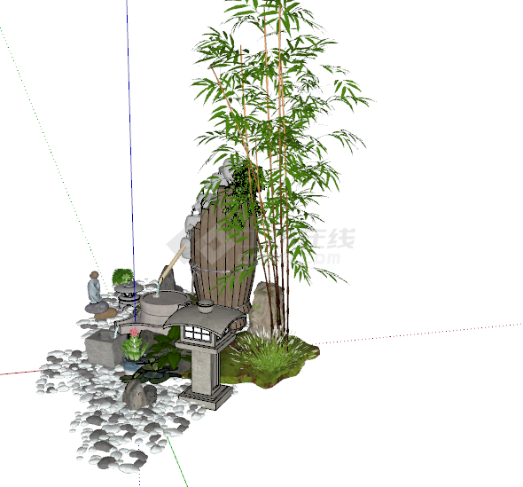 设计感生态竹石庭院摆件su模型-图一