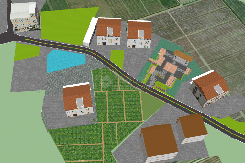 有农田广场和公园的乡村su模型-图二