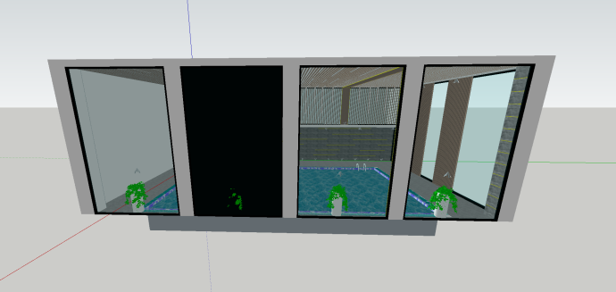 带盆栽的室内游泳池su模型_图1