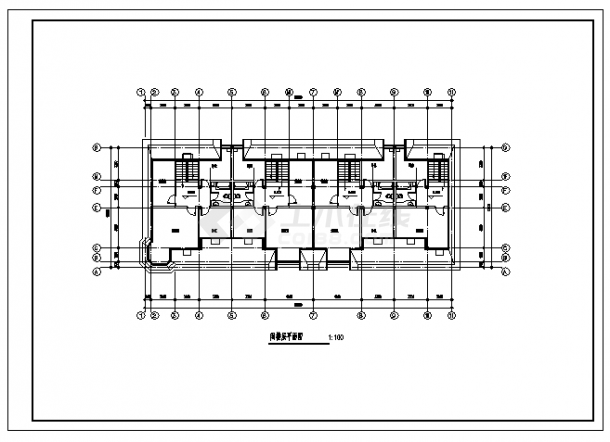 893平方米二层带阁楼联排别墅建筑施工cad图，共八张-图一
