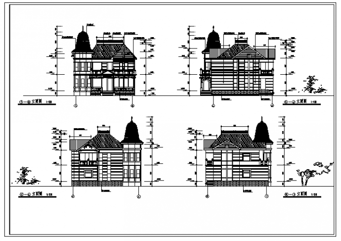 637平方米二层俄罗斯式A栋别墅建筑施工cad图，共四张_图1
