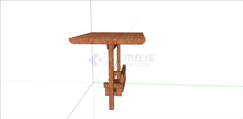 木制联排吊挂式秋千椅su模型-图二