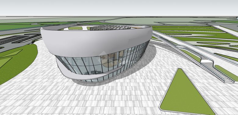 弧度大屋顶徐州城市展厅su模型-图一