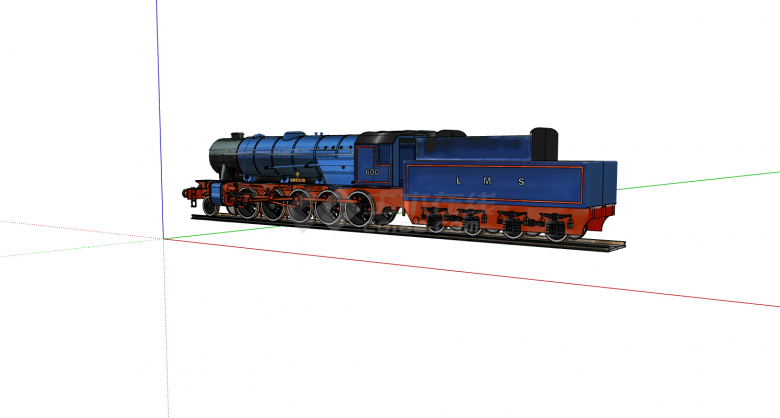 欧式复古蓝红色火车头su模型-图二