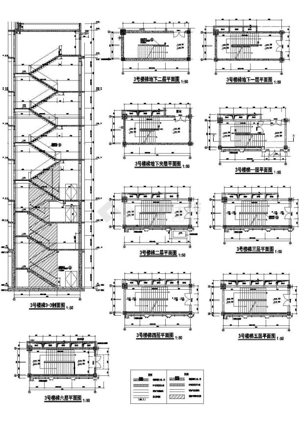 连云港市某6层高档沿街综合楼内部楼梯建筑设计CAD施工图-图一