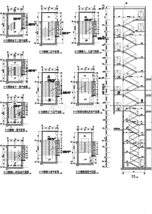 北京昌平区某7层高档饭店内部楼梯建筑设计CAD施工图-图一