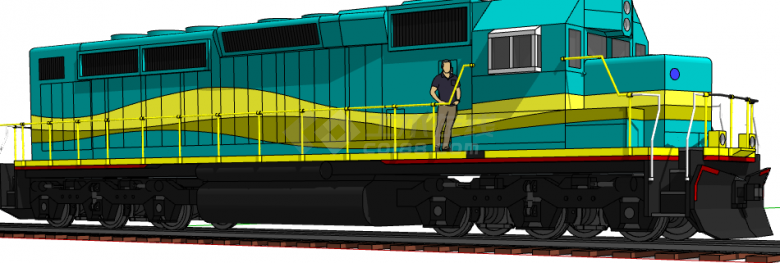 蓝黄色复古经典火车头su模型-图二