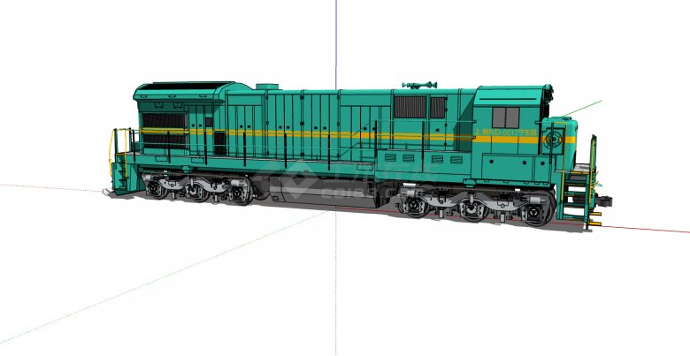 现代复古绿色火车头su模型-图二