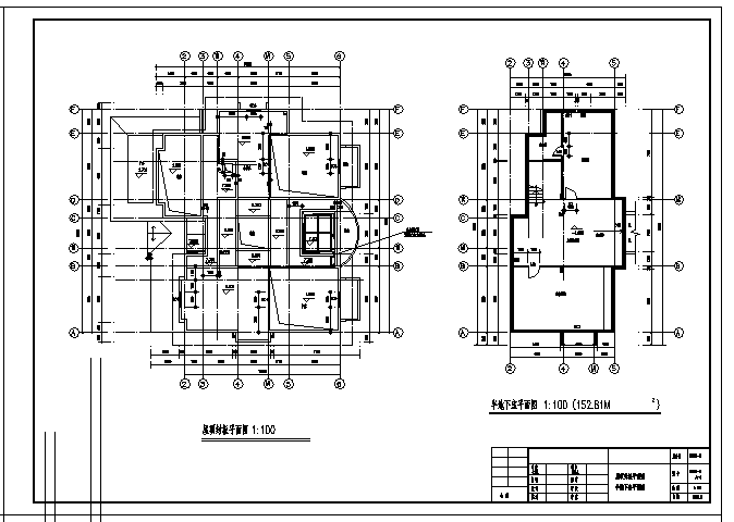 广州市二层带半地下室二沙岛南堤豪华别墅全套建筑施工cad图，共十二张