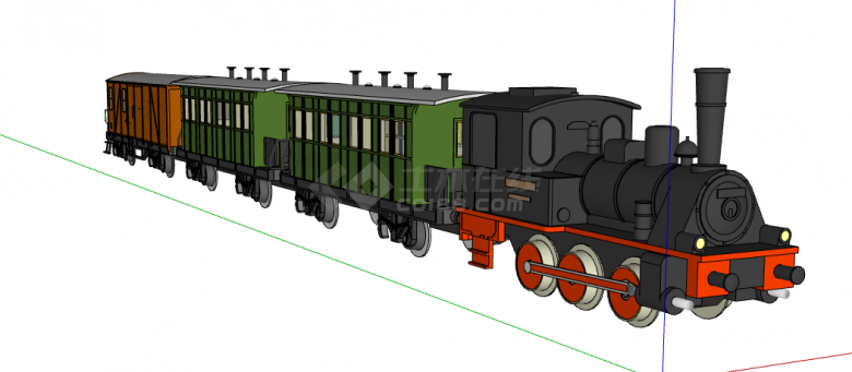 黑红绿相间复古新颖火车头su模型-图二