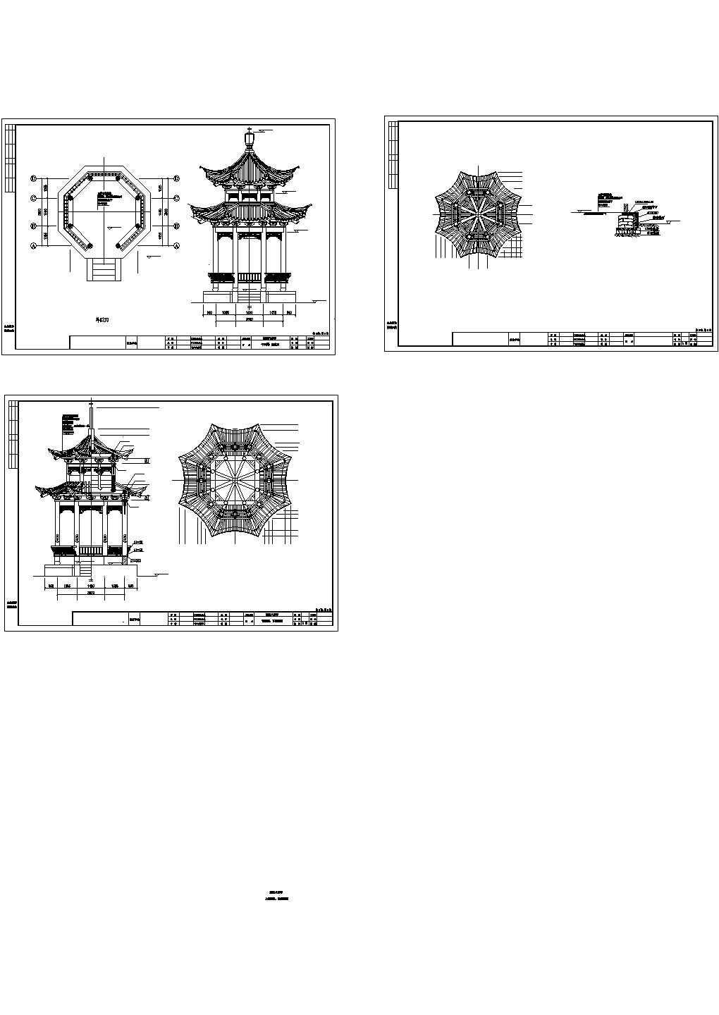 八角亭设计全套图（含4种不同亭子），每个亭子都是整套实施的全部图纸