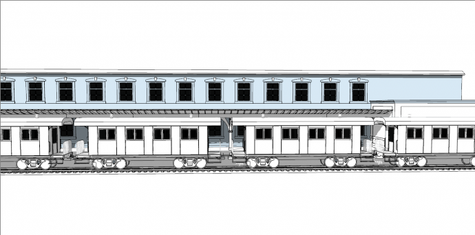 白色火车厢蓝色火车站su模型_图1