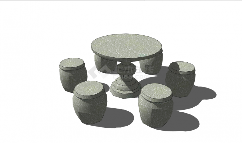 小型中式石桌石凳su模型-图一