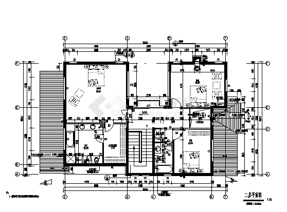 某市二层带地下室京龙花园A户型别墅建筑施工cad图，共十张-图二