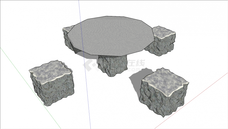 中式四人公园石桌石凳su模型-图二