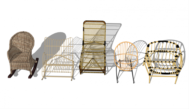现代竹制藤椅户外家具su模型-图二