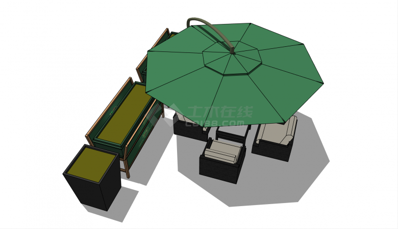 现代绿色休闲桌椅户外家具su模型-图二