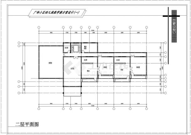 982平方米二层广场小区幼儿园教学楼建筑施工cad图，共七张-图二