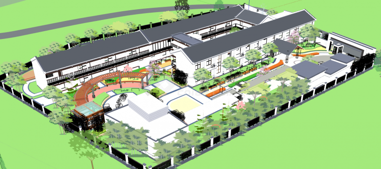 新中式建筑养老院规划su模型-图二