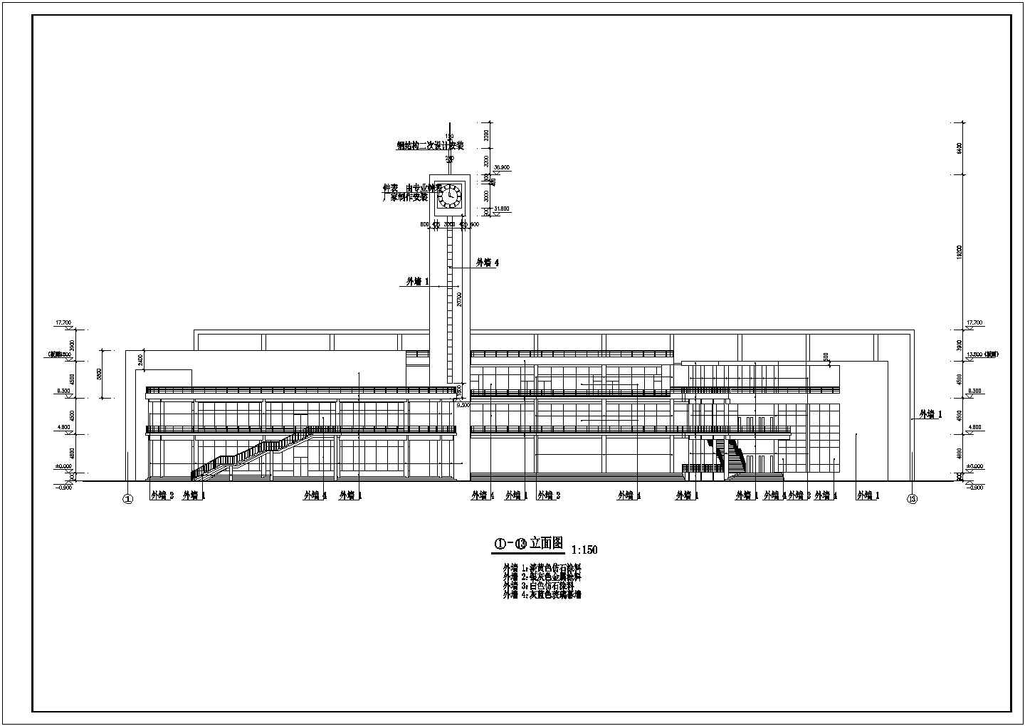 某长97.4米 宽65.59米 3层 某学院学生活动中心CAD建筑设计图