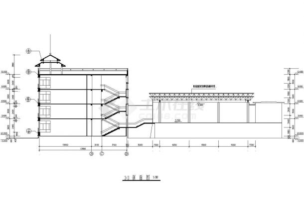 某8.3米x15米三层养老院全套CAD框架结构设计图（各层平面图、立面图、剖面图）-图二