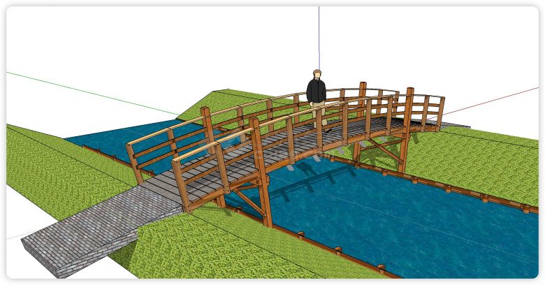 长形砖桥面木架护栏拱桥su模型-图一