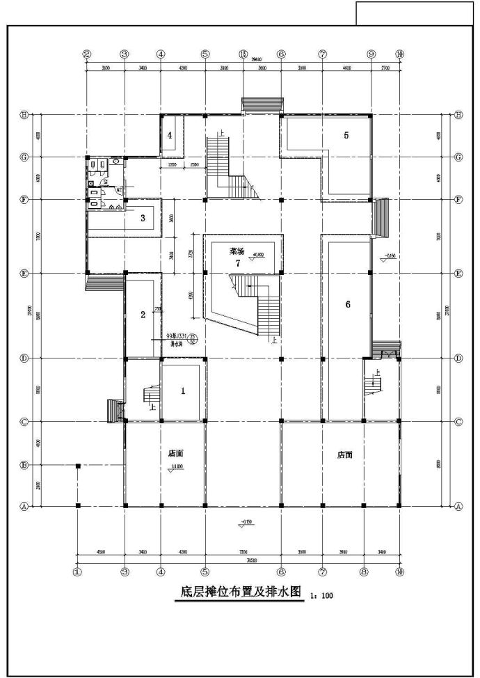 某长37米 宽30.5米 4层2763平米CAD框架结构菜场设计施工图【平立剖 楼梯 详图 说明】_图1