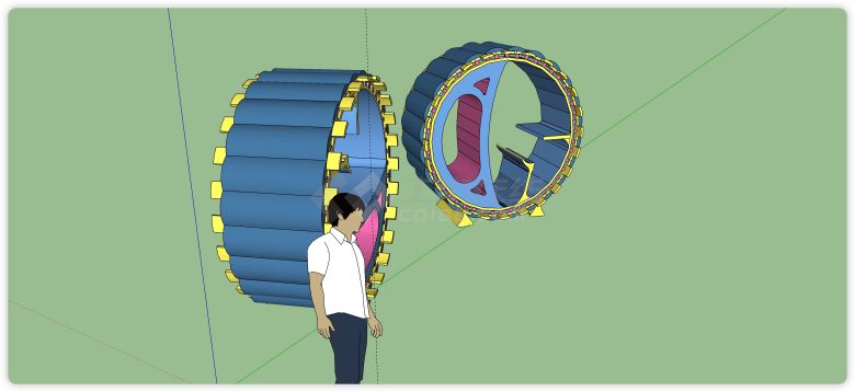 3d环形蓝色黄色建筑su模型-图一