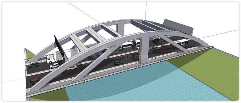 拱形钢铁半圆形行车桥梁su模型-图二