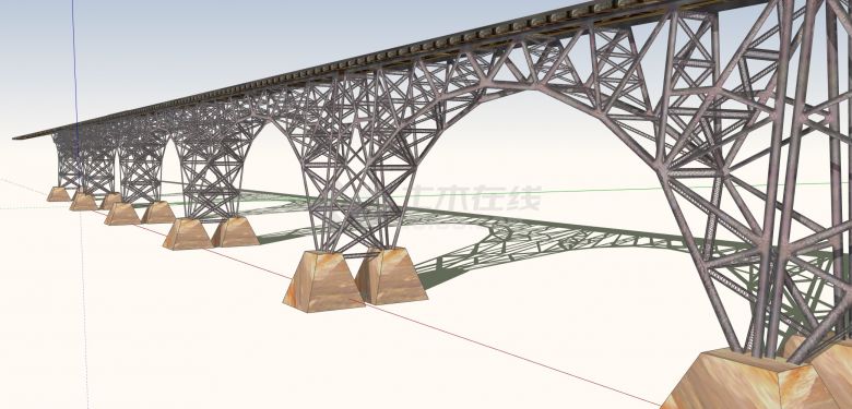 钢支撑多孔拱形长跨度铁路桥su模型-图二