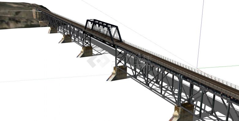 水泥墩钢架支撑铁路桥su模型-图一