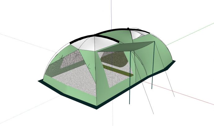 绿色并排纱网户外帐篷su模型_图1