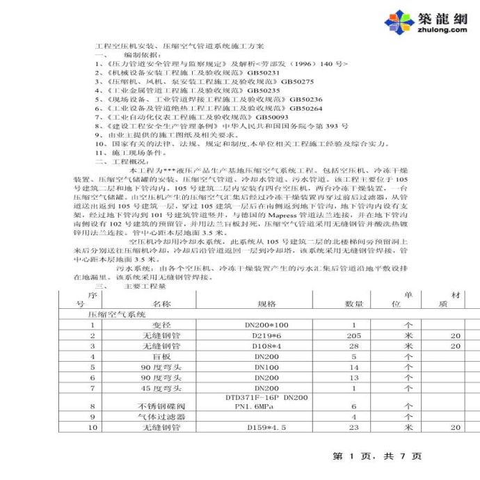 工程空压机安装、压缩空气管道系统施工方案_图1