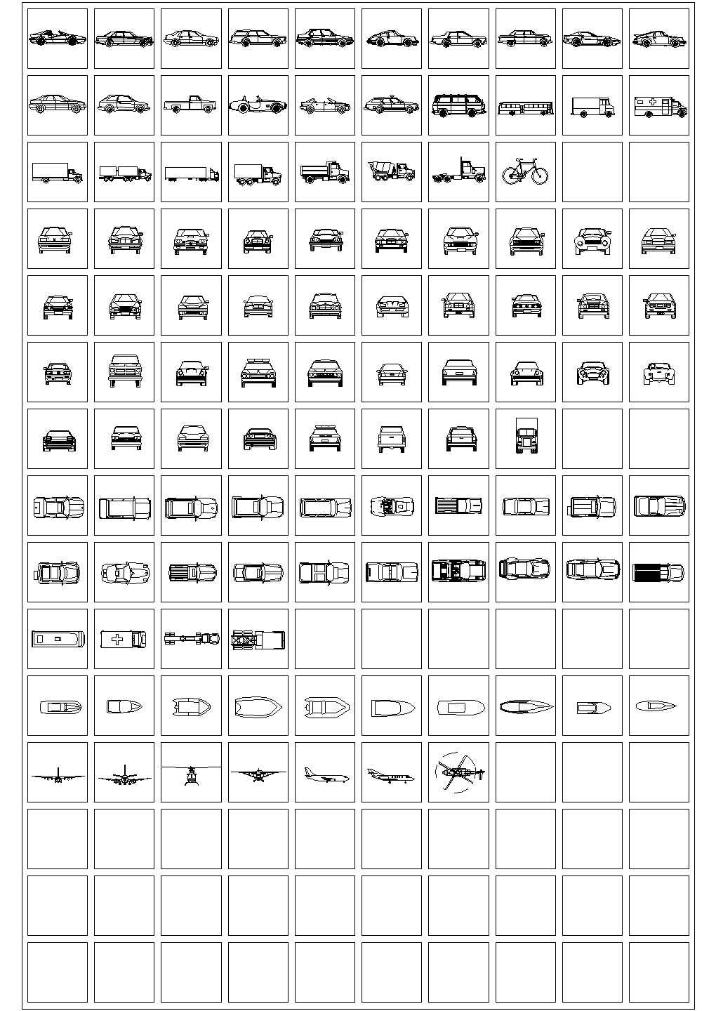 多种CAD交通工具平面图例精选