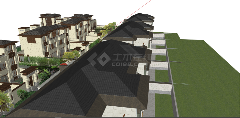 新中式高档景观住宅su模型-图二