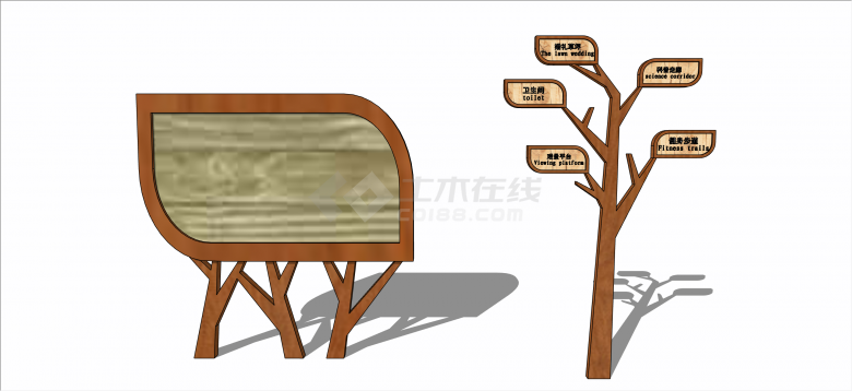 中式树状标志牌入口标识su模型-图二