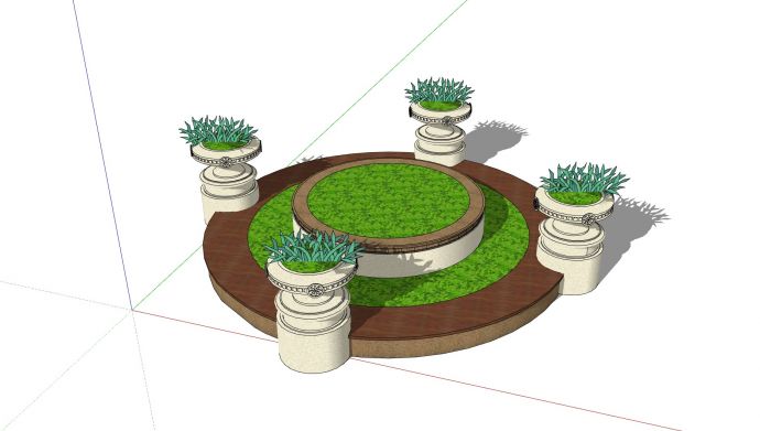 4面柱形花坛双层圆形树池su模型_图1