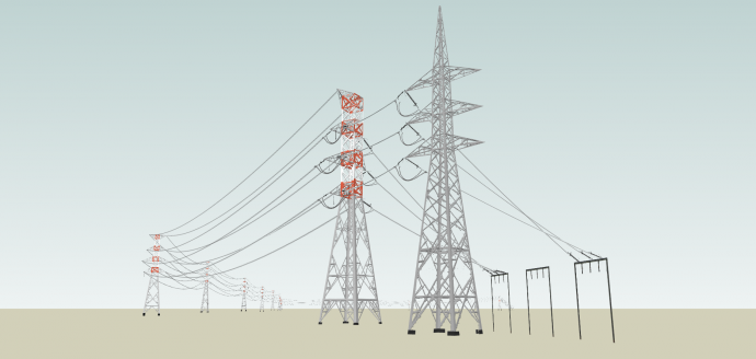 多架电力铁塔组成的输电线路su模型_图1