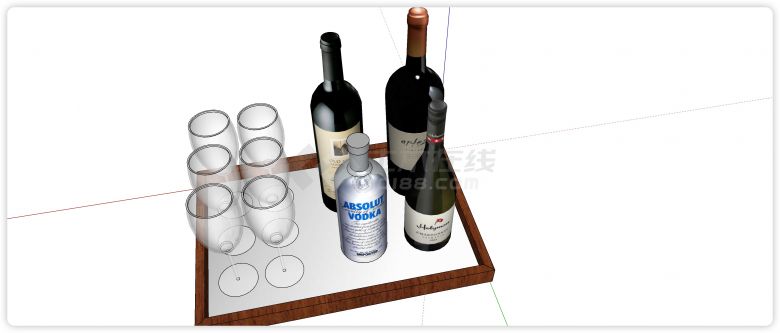 伏特加红酒酒瓶酒杯托盘su模型-图二