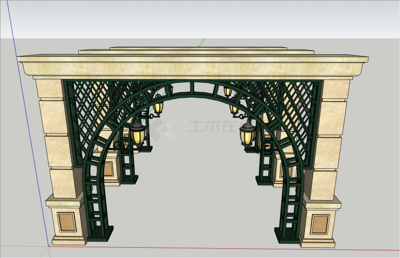 精美铁架拱形构筑物廊架花架su模型-图二
