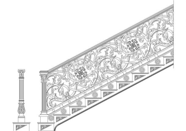 西安市某高档私人别墅内部欧式楼梯栏杆建筑设计CAD施工图-图一