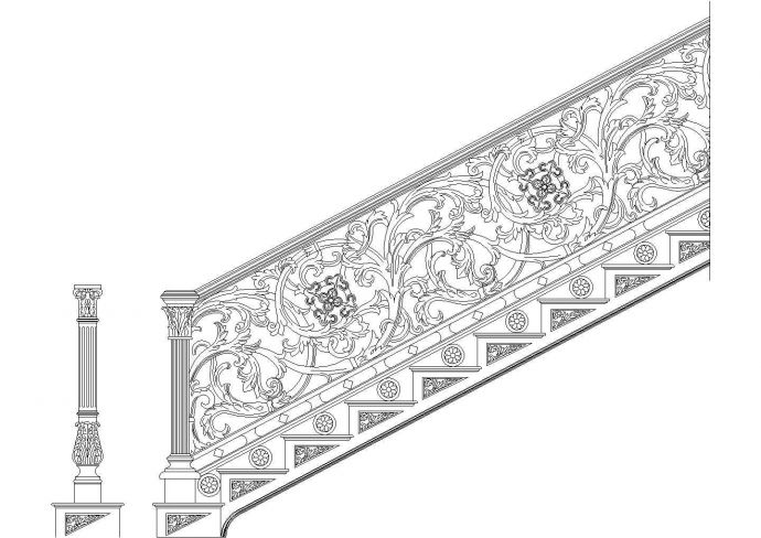 西安市某高档私人别墅内部欧式楼梯栏杆建筑设计CAD施工图_图1