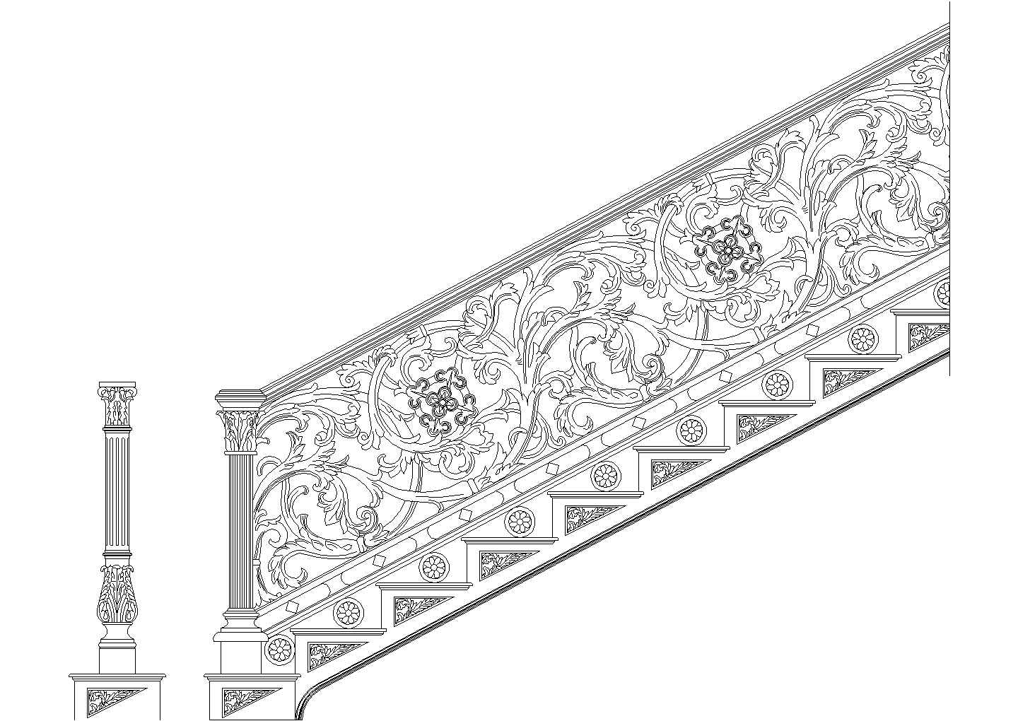 西安市某高档私人别墅内部欧式楼梯栏杆建筑设计CAD施工图
