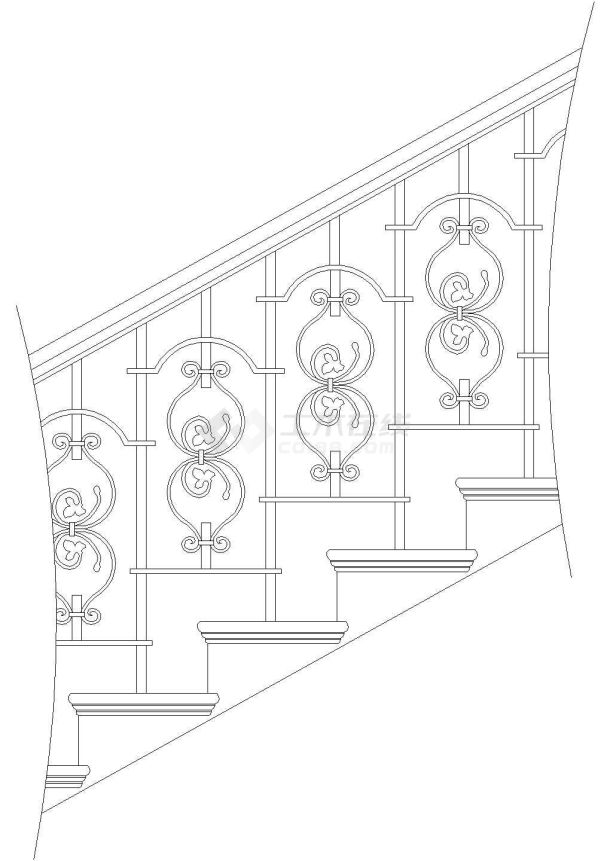 西安某别墅区高档私人中式别墅楼梯扶手设计CAD施工图-图二
