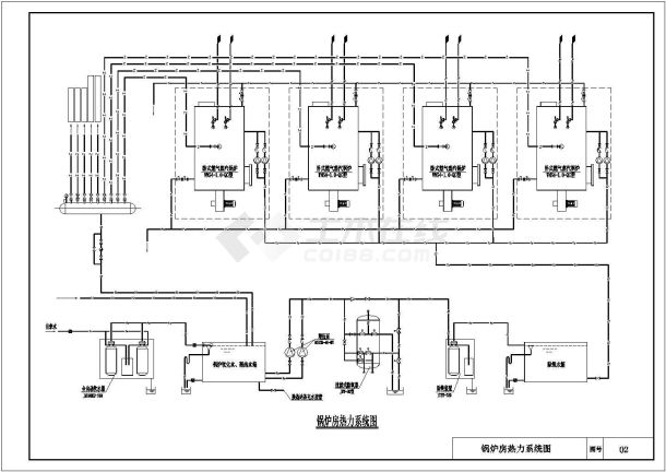 锅炉房热力流程图,锅炉房设备平面布置图,锅炉房管道平面布置图,锅炉