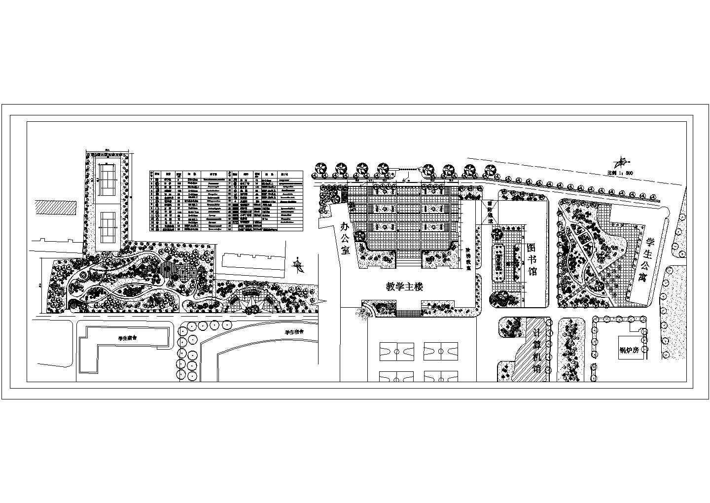 某高校校园广场CAD景观绿化设计平面图