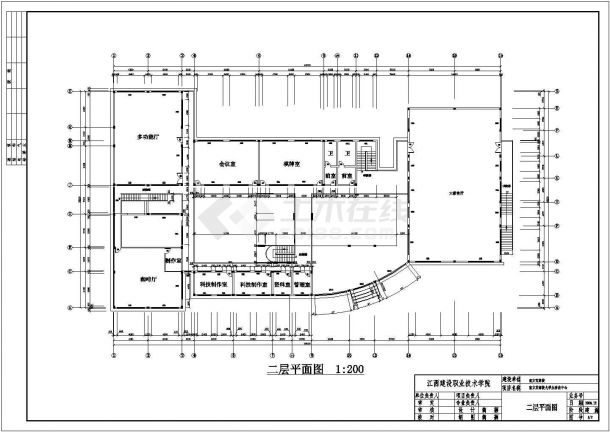 某4层 长80.2米 宽44.2米 地下1层某学院学生活动中心CAD建筑设计图-图一