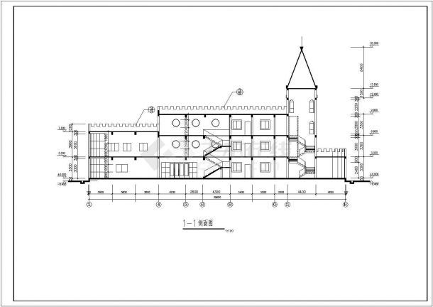 某三层砖混结构幼儿园教学楼设计cad建筑方案图纸（标注详细）-图二