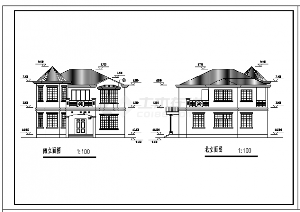 二层小别墅建筑施工cad图（带效果图，共五张）-图二